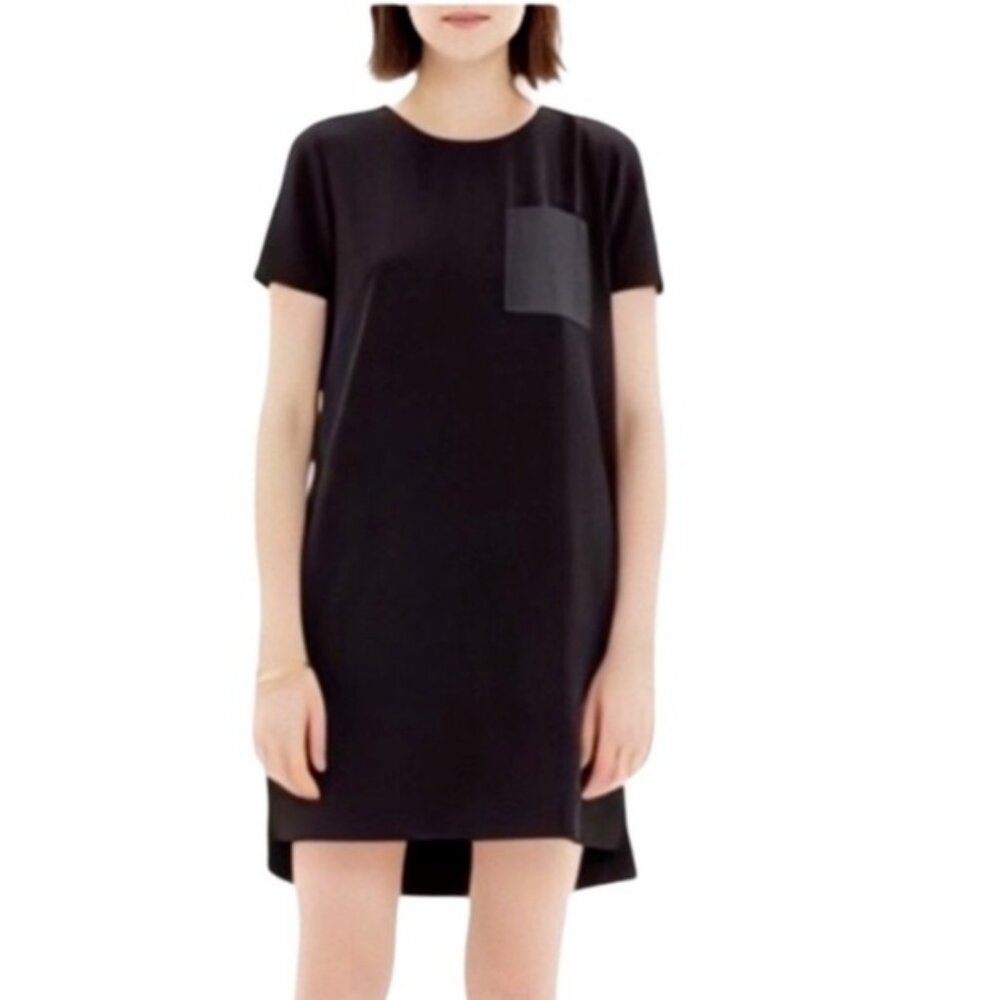 Madewell Black Shift T-Shirt Dress Faux Leather Pocket Short Sleeve Size Medium